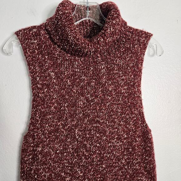 Anthropologie Wool Blend Knit Maxi Turtleneck Tank Sweater Tunic Size S Burgundy - Picture 5 of 13